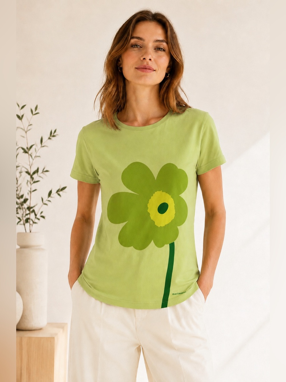 Marimekko Unikko Lime Green Floral Graphic T-Shirt Estimated Small